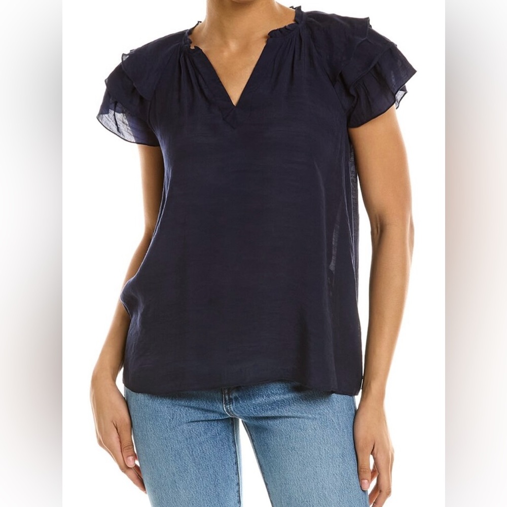 NANNETTE LEPORE RUFFLED SLEEVE BLUE BLOUSE SIZE L c1
